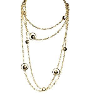 Vintage 39" Gold Tone Chain Necklace With Balls Inside Circles & Orbiting Balls